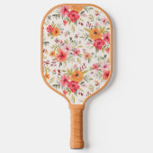 Orange Doodle Garden Flower Pattern Pickleball Schläger (Vorderseite)