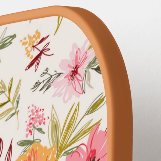 Orange Doodle Garden Flower Pattern Pickleball Schläger (Linke Seite)