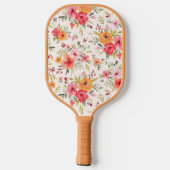 Orange Doodle Garden Flower Pattern Pickleball Schläger (Rückseite)