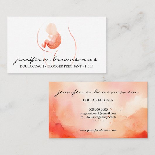 Orange Doula Birth Watercolor Schwangere Neugebore Visitenkarte (Vorne/Hinten)