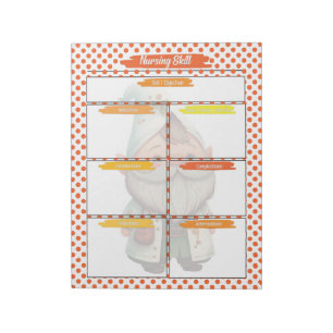 Orange Dr. Gnome Nursing Student Skills Template Notizblock