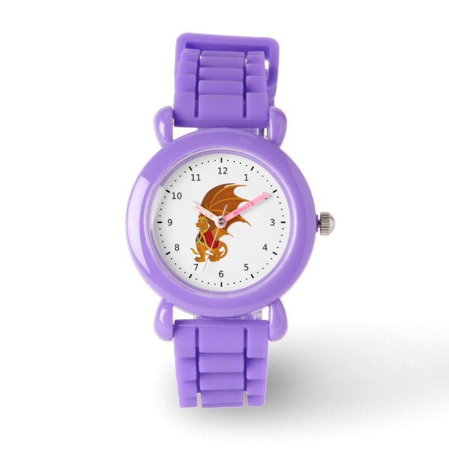 Orange Dragon Cartoon Armbanduhr (Vorderseite)
