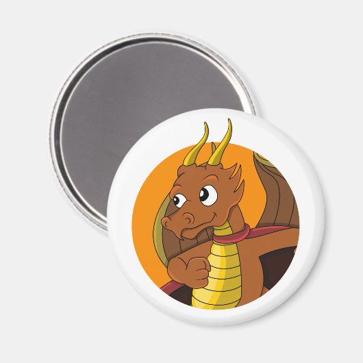Orange Dragon Cartoon Magnet (Vorderseite/Rückseite)