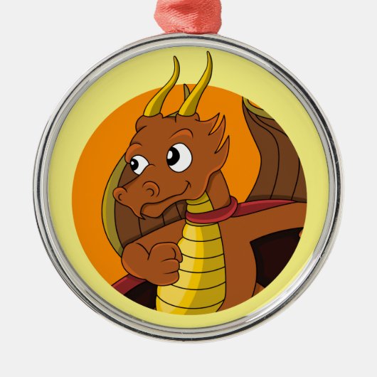 Orange Dragon Cartoon Ornament Aus Metall (Vorne)
