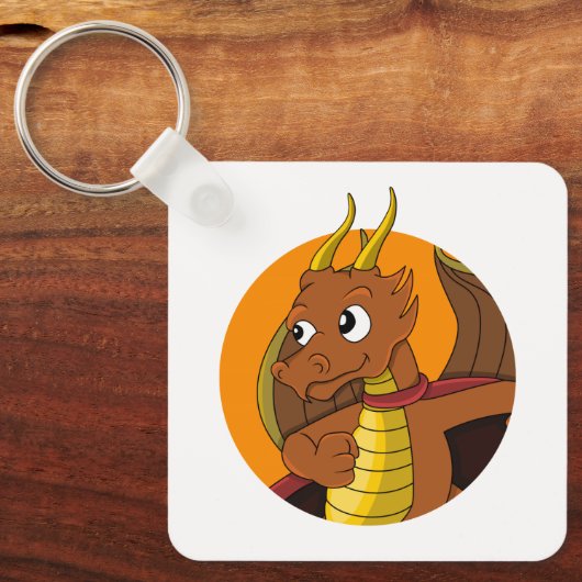 Orange Dragon Cartoon Schlüsselanhänger (Vorderseite)