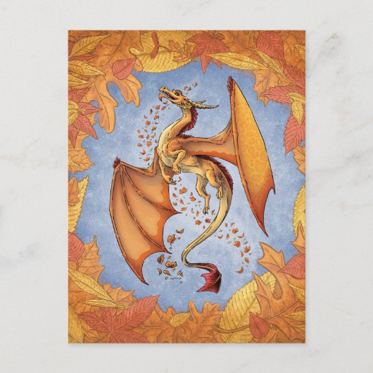 Orange Dragon of Autumn Fantasy Art Postkarte (Vorderseite)