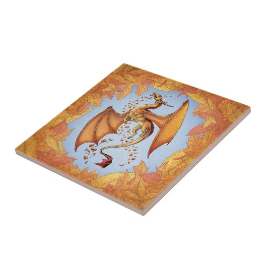 Orange Dragon of Autumn Nature Fantasy Art Fliese (Seite)