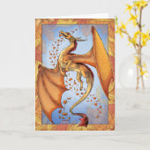 Orange Dragon of Autumn Nature Fantasy Art Karte (Gelbe Blume)