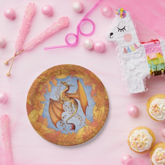 Orange Dragon of Autumn Nature Fantasy Art Pappteller (Party)