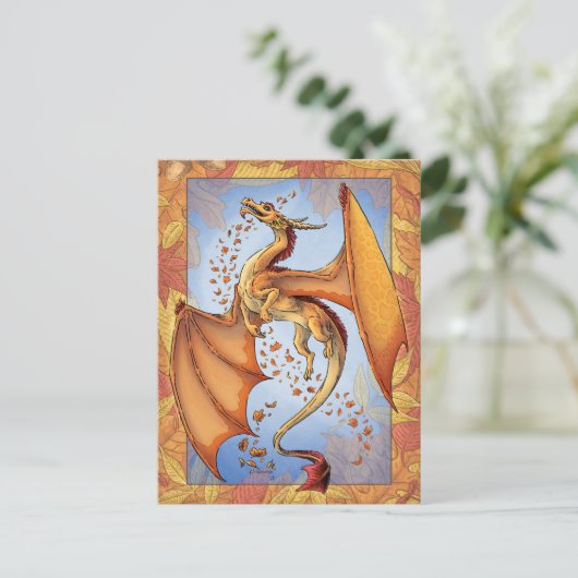 Orange Dragon of Autumn Nature Fantasy Art Postkarte (Stehend Vorderseite)