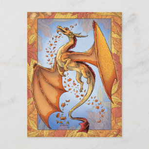Orange Dragon of Autumn Nature Fantasy Art Postkarte