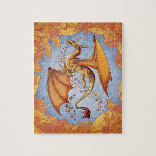 Orange Dragon of Autumn Nature Fantasy Art Puzzle