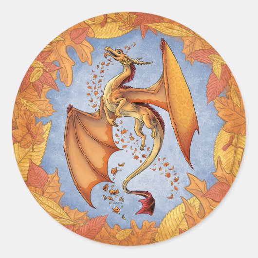 Orange Dragon of Autumn Nature Fantasy Art Runder Aufkleber (Vorderseite)