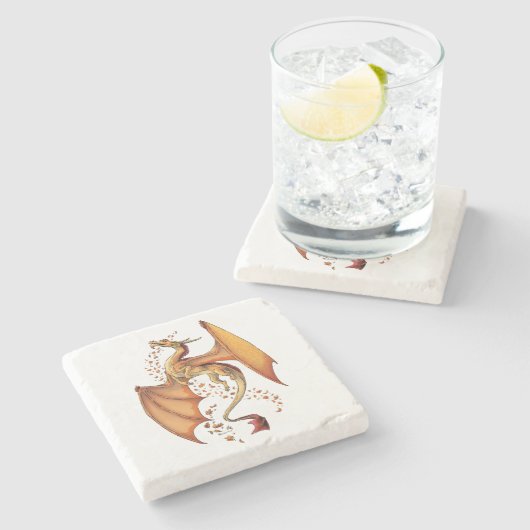 Orange Dragon of Autumn Nature Fantasy Art Steinuntersetzer (Seitenansicht)