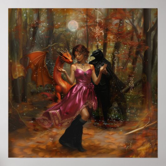 Orange Dragon Raven Witchy AI Art Matt Value Poster (Vorne)