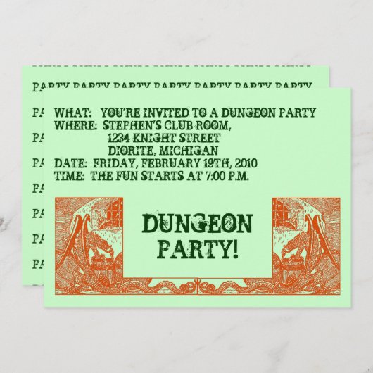 ORANGE DRAGONEN IN DEN DUNGEONS ~ PARTY EINLADUNG! EINLADUNG (Vorne/Hinten)