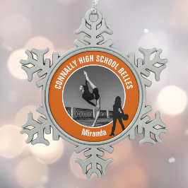 Orange Drill Team Photo High School Dancer Schneeflocken Zinn-Ornament
