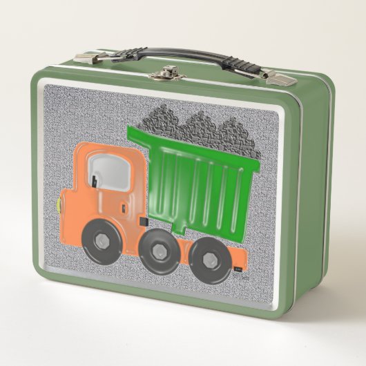 Orange Dump LKWs Metall Brotdose (Vorderseite)