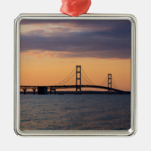Orange Dusk Mackinac Bridge Silbernes Ornament