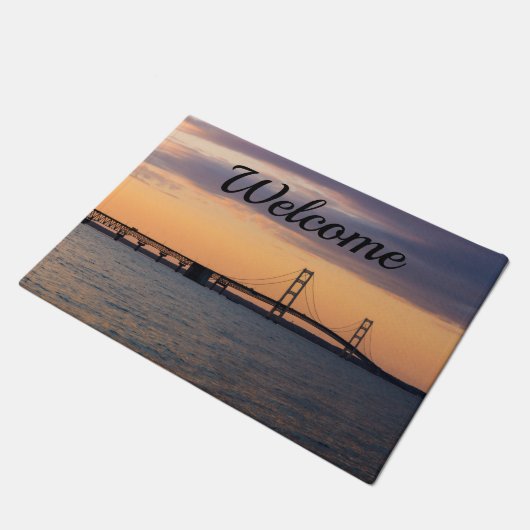 Orange Dusk Mackinac Bridge Welcome Doormat Fußmatte (Schrägansicht)