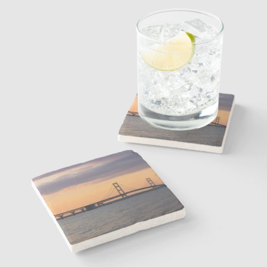 Orange Dusk Mackinac Brücke Steinuntersetzer (Seitenansicht)