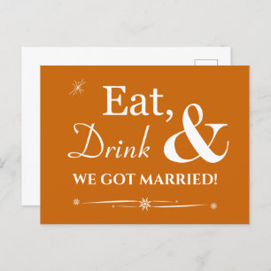 Orange Eat Drinks Wir Got Verheiratet Retro Elopem Postkarte