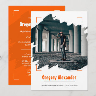 Orange Edgy Abstrakt Brushstroke Foto Abschluss Einladung