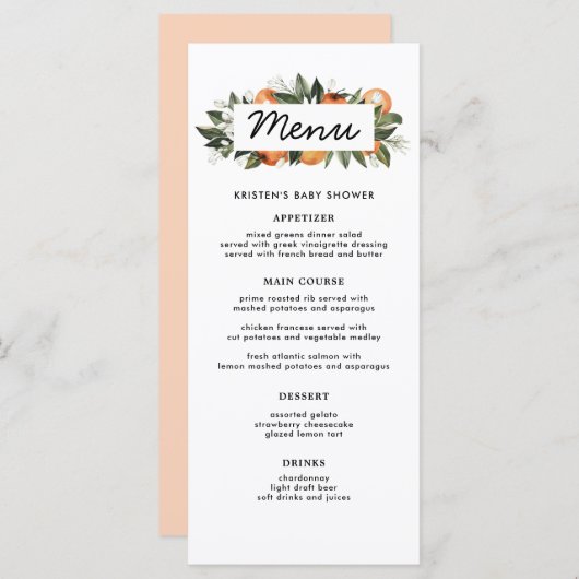 Orange Eine kleine Süsse befindet sich auf der Way Menükarte (Vorne/Hinten)