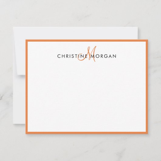 Orange einfache chic minimalistische Monogramm-Bez Mitteilungskarte (Vorderseite)