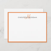 Orange einfache chic minimalistische Monogramm-Bez Mitteilungskarte (Vorne/Hinten)