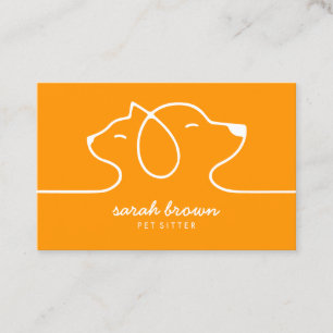 Orange Einfache Linie Logo Katze Hund Haustier Visitenkarte