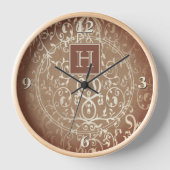 Orange Elegant Blüh Monogram Clock Uhr (Vorderseite)