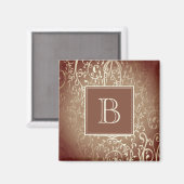 Orange Elegant Blüh Monogram Magnet (Vorderseite/Rückseite)