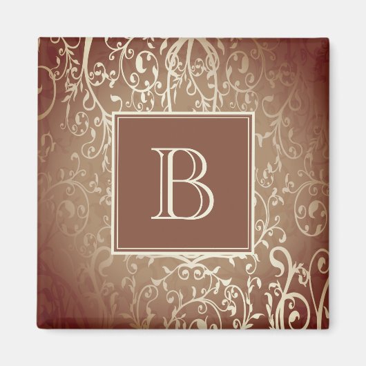 Orange Elegant Blüh Monogram Magnet (Vorne)