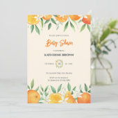 Orange Elegant Citrus Botanical Baby Shower Einladung (Stehend Vorderseite)