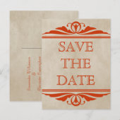 Orange Elegant Deko Save the Date Postkarte (Vorne/Hinten)