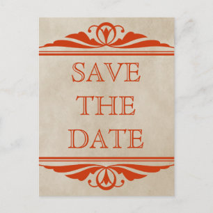 Orange Elegant Deko Save the Date Postkarte