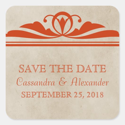 Orange Elegant Deko Save the Date Stickers (Vorderseite)