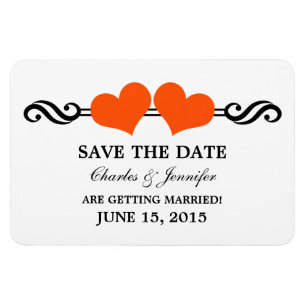Orange Elegant Hearts speichern das Datumsmagnet Magnet