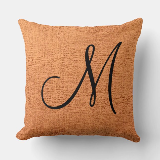 Orange Elegant Monogram Leinwand Look Kissen (Vorderseite)