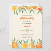 Orange Elegante Citrus Botanical Birthday Party Einladung (Vorderseite)