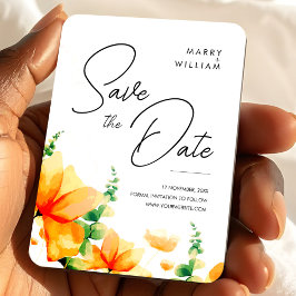 Orange elegante moderne Hochzeit retten das Datum Magnet