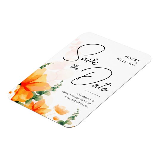 Orange elegante moderne Hochzeit retten das Datum Magnet (Linke Seite)
