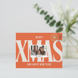 Orange elegante Personalisierte Weihnachtsgrüße Postkarte