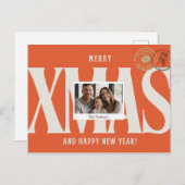 Orange elegante Personalisierte Weihnachtsgrüße Postkarte (Vorne/Hinten)