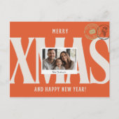 Orange elegante Personalisierte Weihnachtsgrüße Postkarte (Vorderseite)