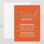Orange Elegante Script Abschluss Einladung (Vorne/Hinten)