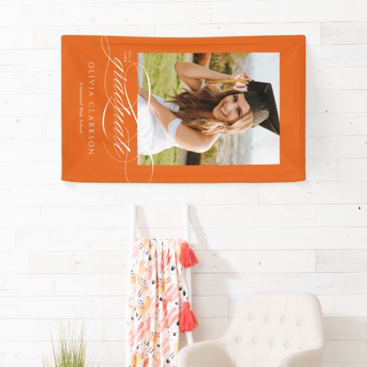Orange Elegante Script Abschluss Foto Party Banner (Insitu)