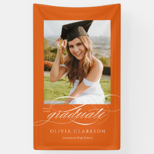 Orange Elegante Script Abschluss Foto Party Banner