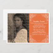 Orange Elegante Wirbel Foto Abschluss Einladung (Vorne/Hinten)